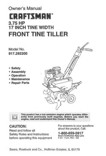 Owners Manual Sears Craftsman 3 75 Hp 17” Front Tine Tiller Model