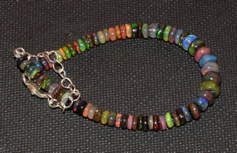 Sterling Silver Ethiopian Black Opal Gemstone Beads Bracelet