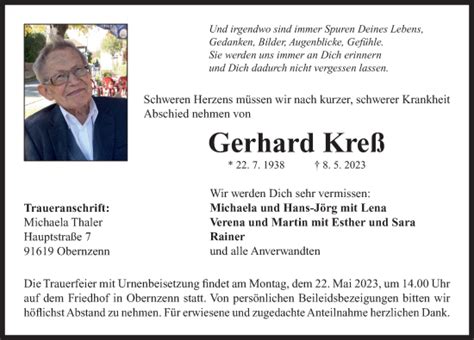 Traueranzeigen von Gerhard Kreß trauer flz de