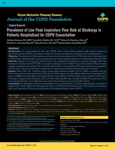 Pdf Chronic Obstructive Pulmonary Diseases Journal Of The