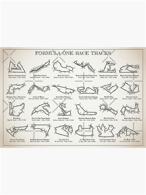 F1 Race Tracks Blueprint Light Ivory Modern Art Decor Unframe