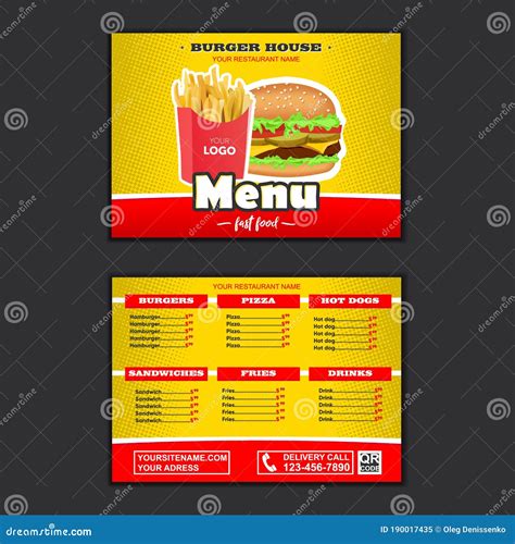 Fast Food Menu Design And Fast Food Board Cartoon Vector Illustration