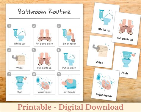 Step By Step Bathroom Routine And Potty Training Chart And Cards