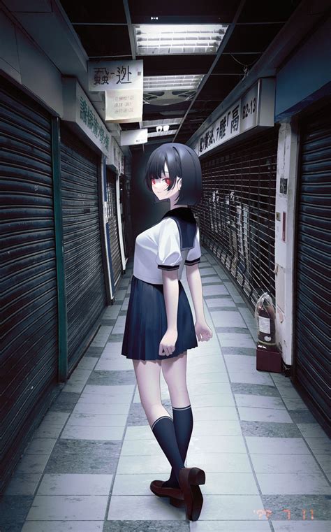 Safebooru 1girl Aya Lezon Bangs Black Hair Black Skirt Blue Sailor Collar Blue Skirt Blue