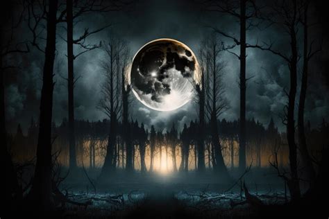 Premium Photo | Dark and ominous forest with a full moon