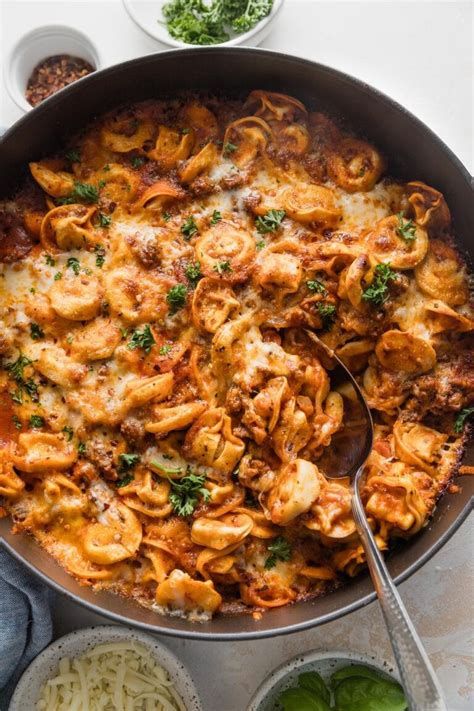 Baked Tortellini With Meat Sauce 10 Minutes Prep Nourish And Fete