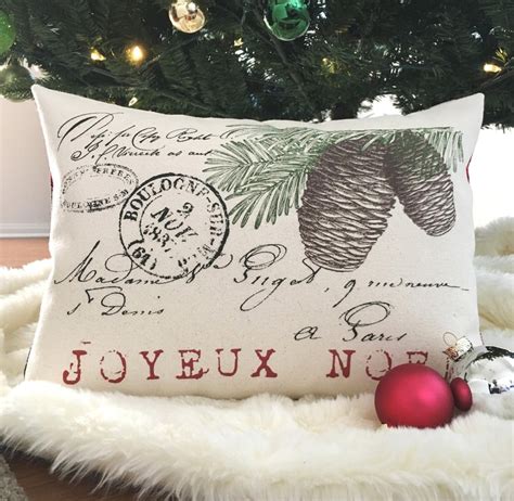 Joyeux Noel Pine Cone Pillow Cover French Christmas Pillow - Etsy