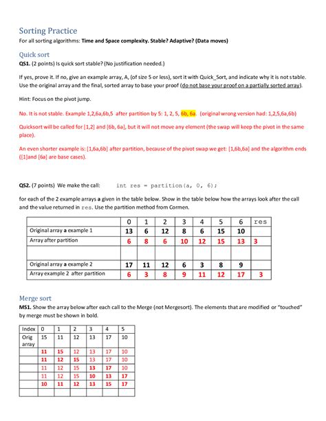 Sorting Practice Solution Sorting Practice For All Sorting Algorithms