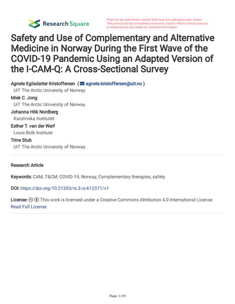 Pdf Safety And Use Of Complementary And Alternative Medicine In Norway During The First Wave