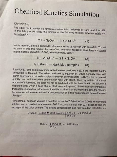 Solved Chemical Kinetics Simulation Overview The Iodine Chegg