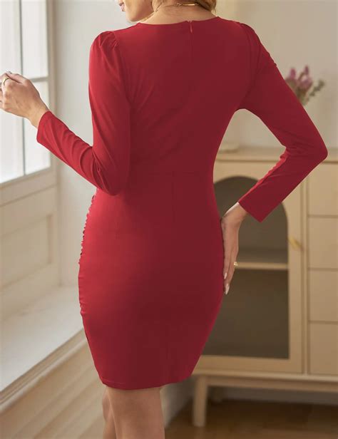 Womens Deep V Neck Bodycon Mini Dresses Long Sleeve Ruched Wrap Sexy