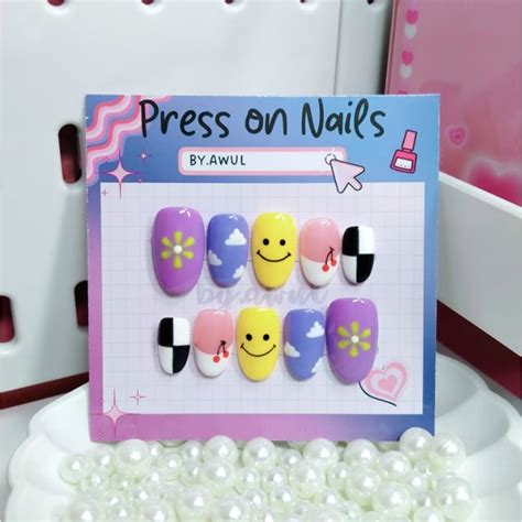 Jual Press On Nails Mix Color Fake Nails By Awul Handmade Fake