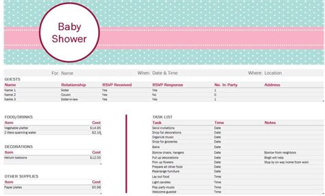 Baby Shower Planner Template In Excel Downloadxlsx