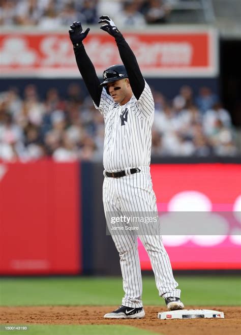 Anthony Rizzo Of The New York Yankees Reacts After Hitting A Double