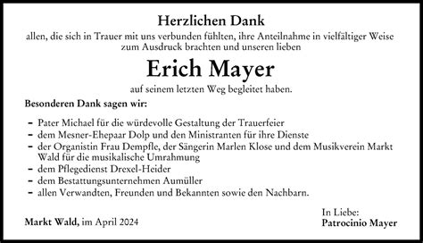 Traueranzeigen Von Erich Mayer Augsburger Allgemeine Zeitung