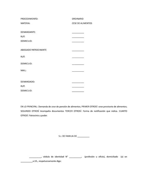 Cese de la pensión de alimentos PROCEDIMIENTO ORDINARIO MATERIA