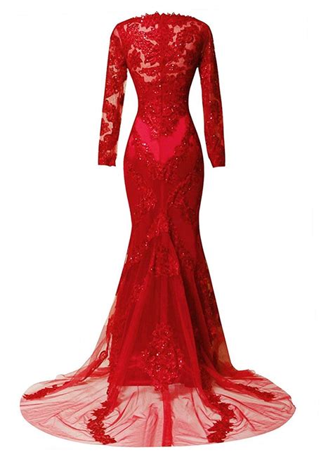 Helloladybridal Womens Illusions Lace Mermaid Prom Dress Evening Gown