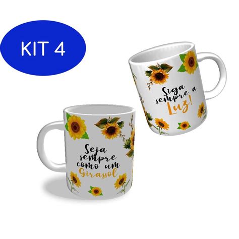 Kit 4 Caneca Porcelana Personalizada Girassol No Shoptime