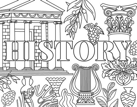History Ancient Greece Coloring Page Hand Illustrations Athens