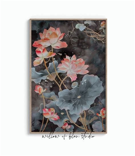 Printable Japanese Wall Art Ukiyo E Lotus Flower Wood Block Print