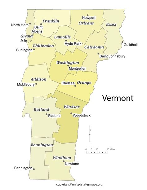 Vermont County Map County Map Of Vermont With Cities