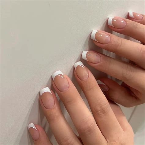 French False Nails Short Pcs Nude White Fake Nails Press On Nails