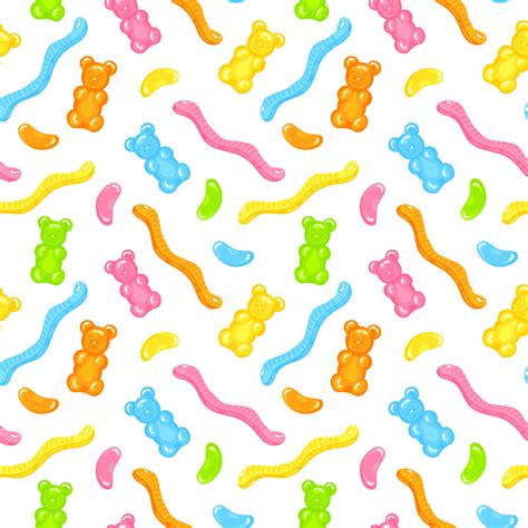 Gummy Bear Jelly Worms And Beans Sweet Candy Seamless Pattern With