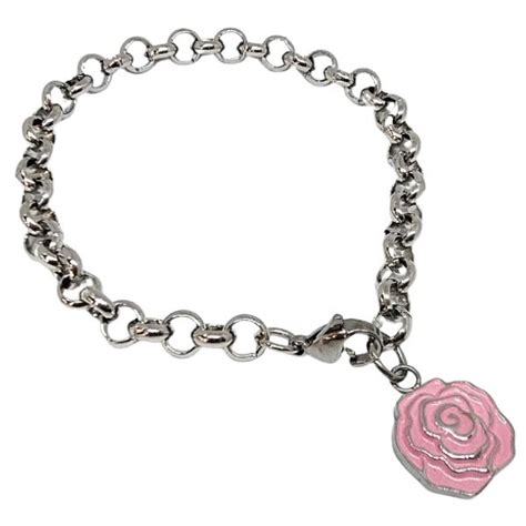 Pulsera Rolo Mm Cm Con Dije Flor Esmaltado De Acero Quir Rgico