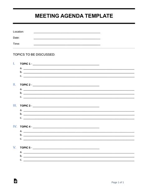 Free Meeting Agenda Templates 20 Word Pdf Eforms