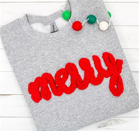 Adult Merry Sweatshirt With Chunky Chenille Yarn Etsy