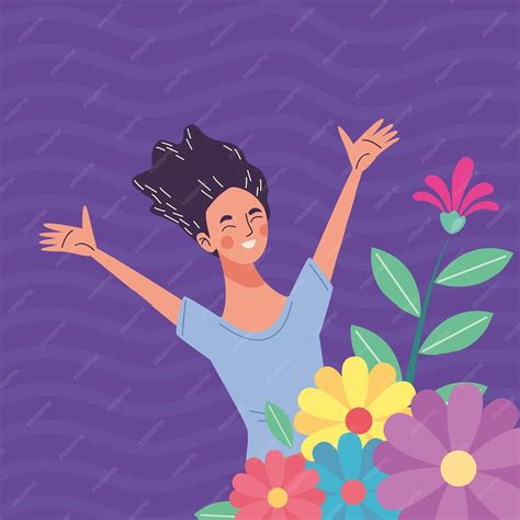 Premium Vector Happy Woman With Flowers