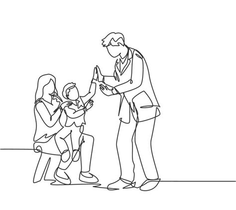 Premium Vector Single Line Drawing Young Father Visited By His Son And Wife At Office Then