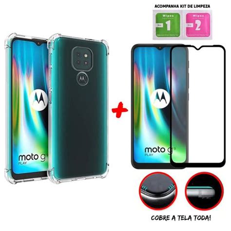 Kit Capinha Transparente Anti Impacto Para Moto G 9 Play Película 3D