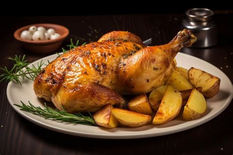 Premium Photo Roasted Chicken Leg With Potatoes With Caraway And Garlic