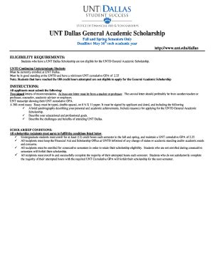 Fillable Online UNT Dallas General Academic Scholarship Fax Email Print