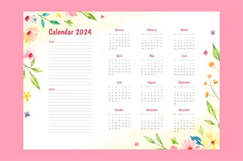 Plantilla De Calendario 2024 En Acuarela Vector Gratis