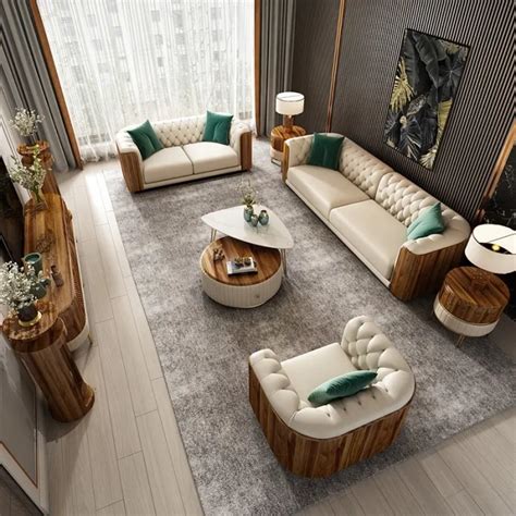 Modern Faux Leather Off White Sofa Set