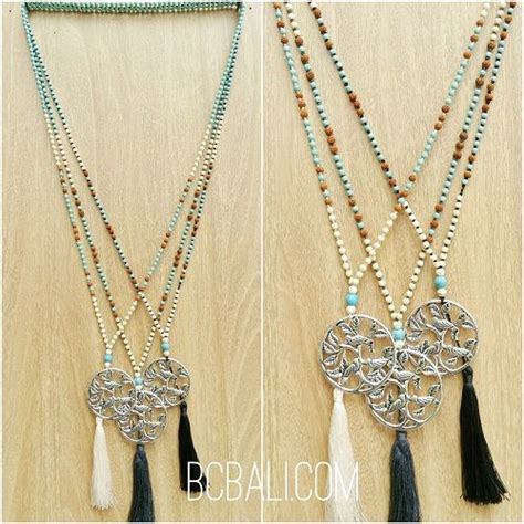 Balinese Handmade Tassels Necklaces Bronze Caps Balinese Handmade Tassels Necklaces Bronze