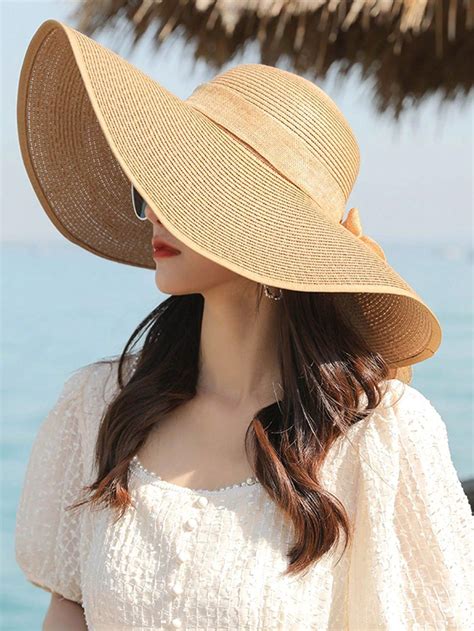 Boho Womens Big Bowknot Straw Hat Large Floppy Foldable Roll Up Beach