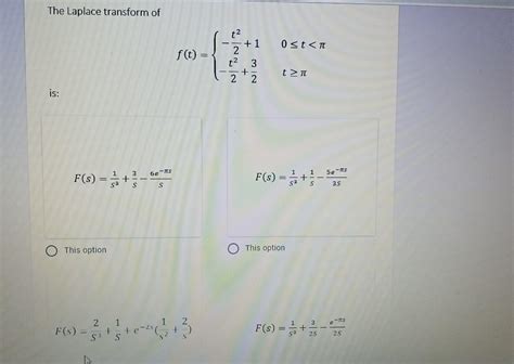 Solved The Laplace Transform Of F T T2 1 Ost