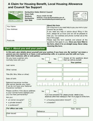 Fillable Online Derbyshire Dales Claim Form Fax Email Print PdfFiller