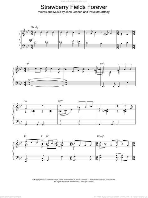 Beatles Strawberry Fields Forever Sheet Music For Piano Solo