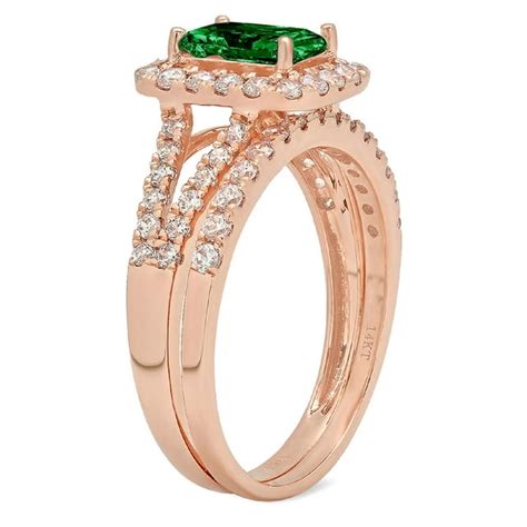 Clara Pucci 14k Rose Gold Emerald Cut 1ct Simulated Emerald Engagement Ring Matching Band