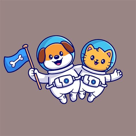 Bonito cão e gato astronauta voando no espaço bandeira dos desenhos