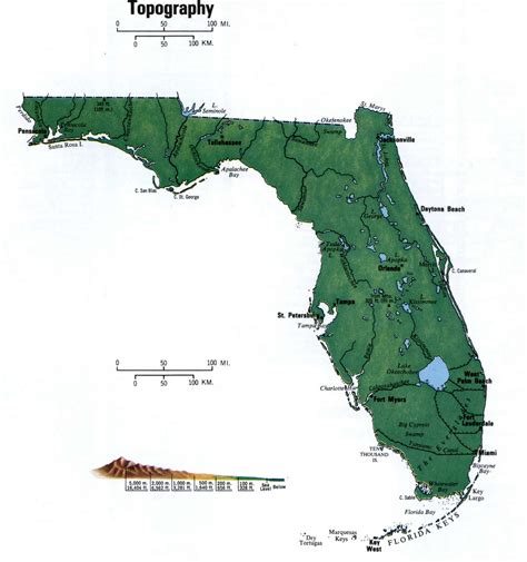 Florida topographic map. Free large topographical map of Florida topo