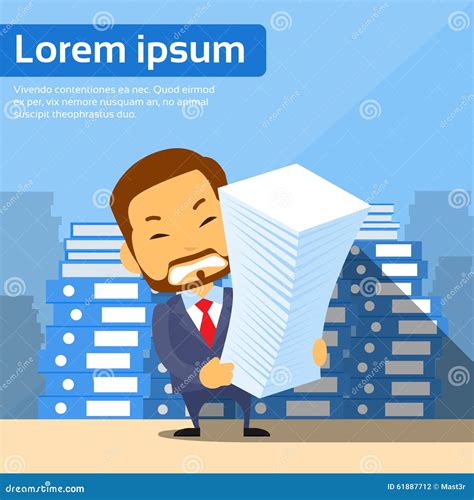 Businessman Pile Stack Paper Documents Lot Of Stock Vector