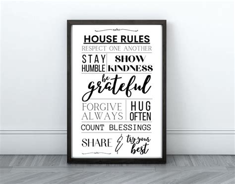 House Rules Wall Art Printable Family Wall Decor Rustic Farmhouse Decor Quote Wall Art Black and ...