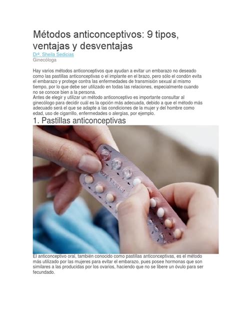 Métodos Anticonceptivos 9 Tipos Ventajas Y Desventajas 1 Pastillas