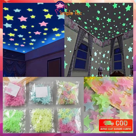 Jual COD Stiker Bintang 100PCS Salju 50PCS Sticker Star Glow In The