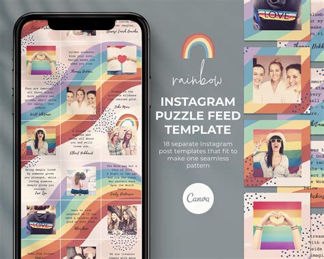 Rainbow Instagram Puzzle Grid Template Instagram Canva Etsy Hong Kong